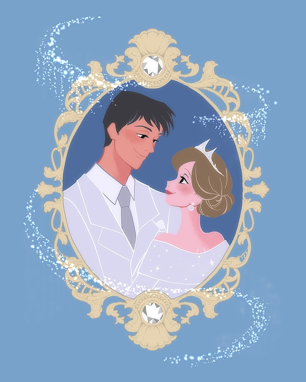 結婚式のウェルカムボード用イラストを描きます 海外アニメ風プリンセスイラストで結婚式の思い出作りのお手伝い イメージ4