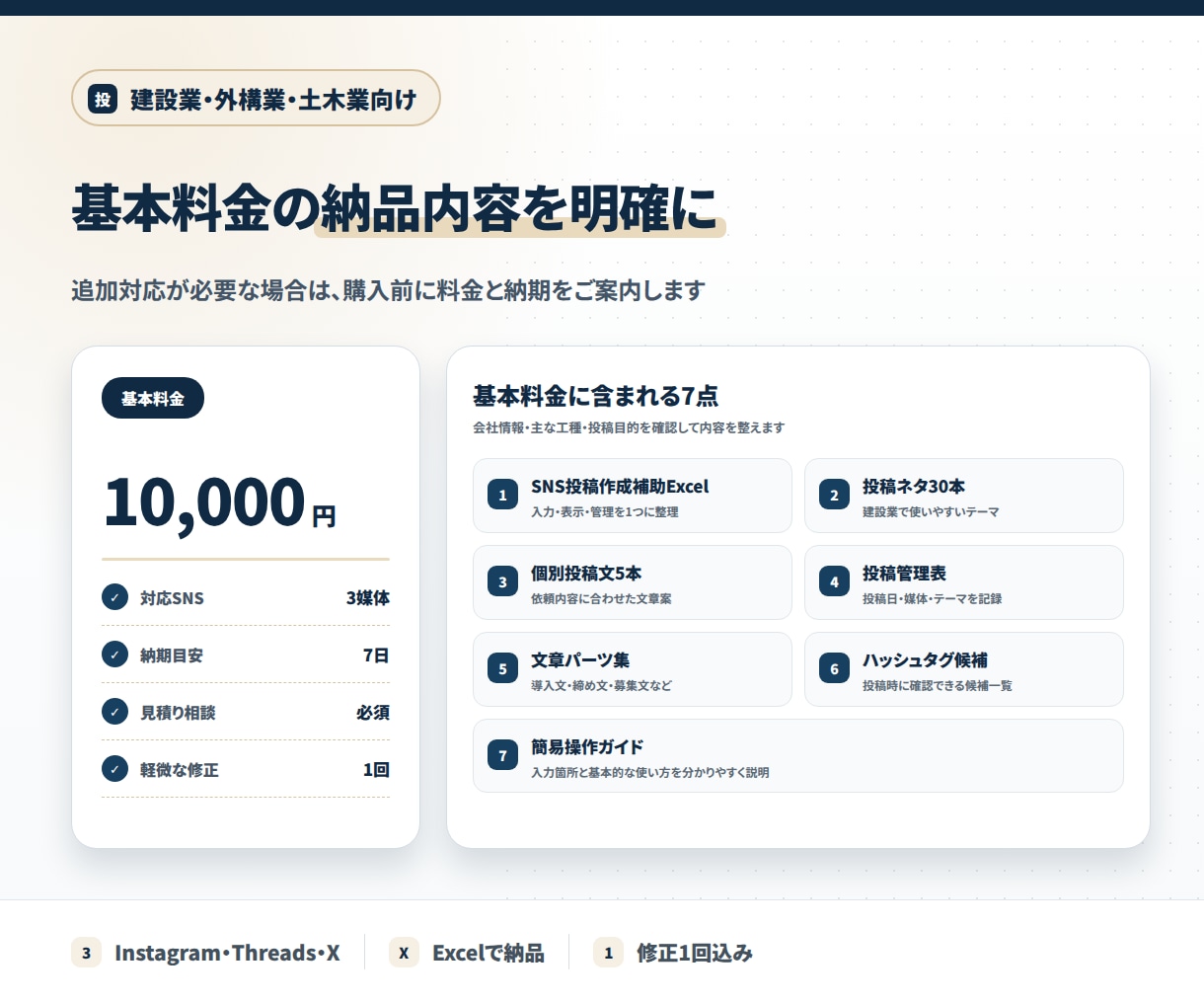 建設業のSNS投稿作成補助Excelを作ります 工種・目的・現場情報から投稿文のたたき台を組み立てます イメージ3