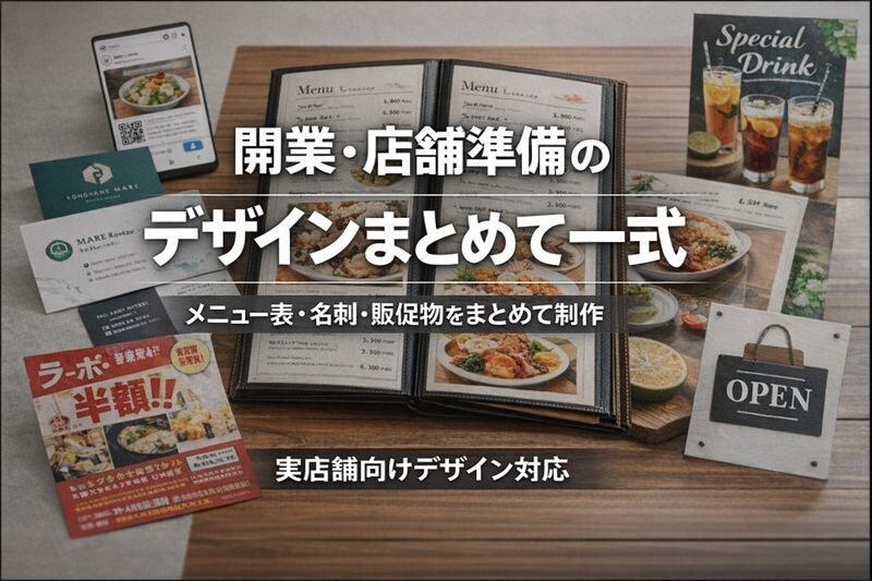 開業向け｜名刺・メニュー・販促物まとめて制作します 何を頼めばいいかわからない方も、ヒアリングから対応します！ イメージ1