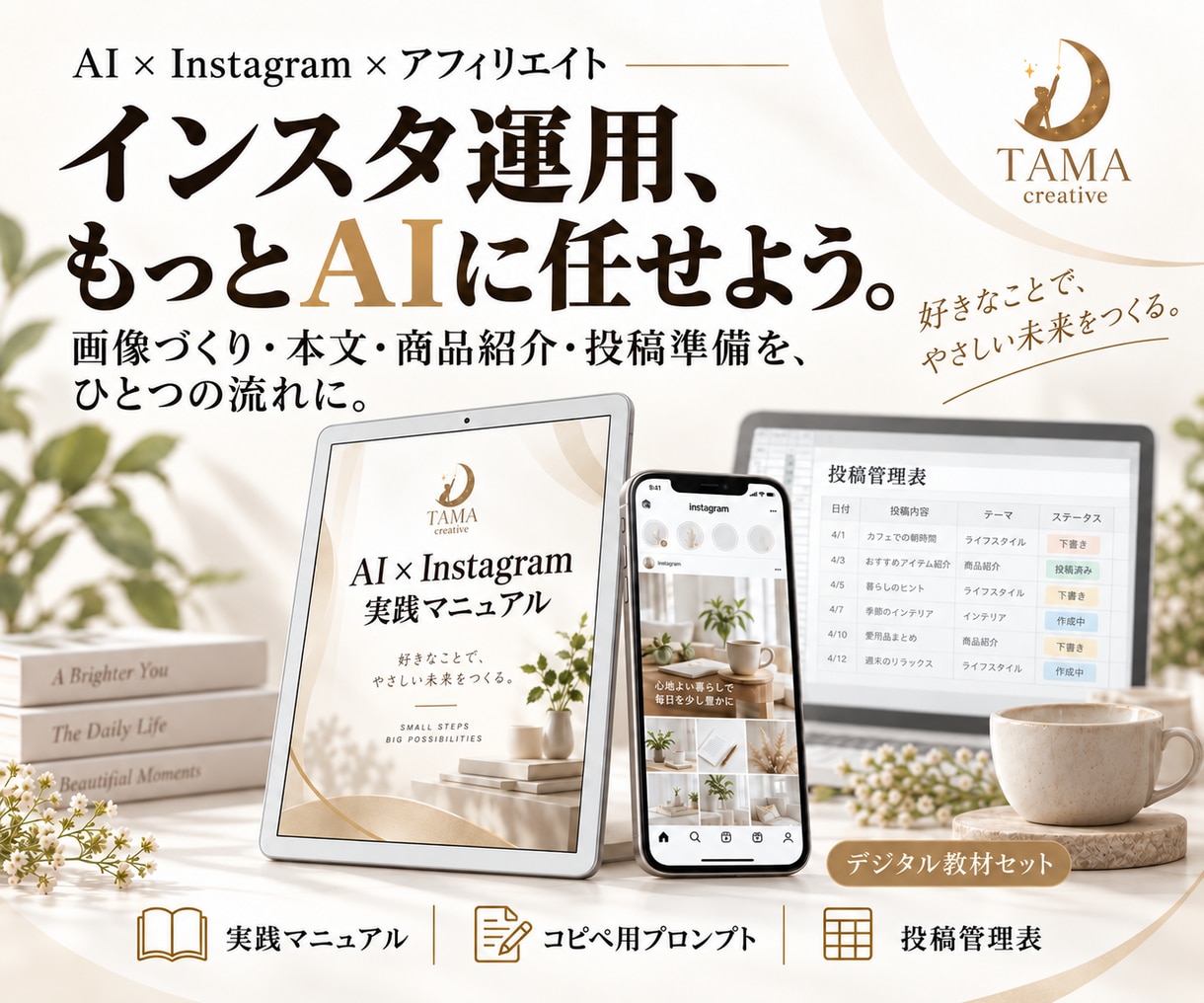 AIにひと言！インスタ運用の自動化を教えます 一言で画像作成から予約投稿まで行うノウハウをあなたに イメージ1