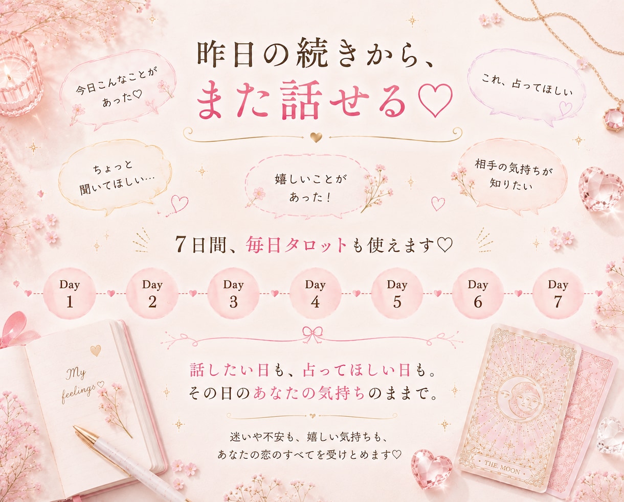 この恋どうすれば叶う？7日間の交換ノートで占います 話して、占って。「この恋どうすればいい？」にお答えします イメージ3