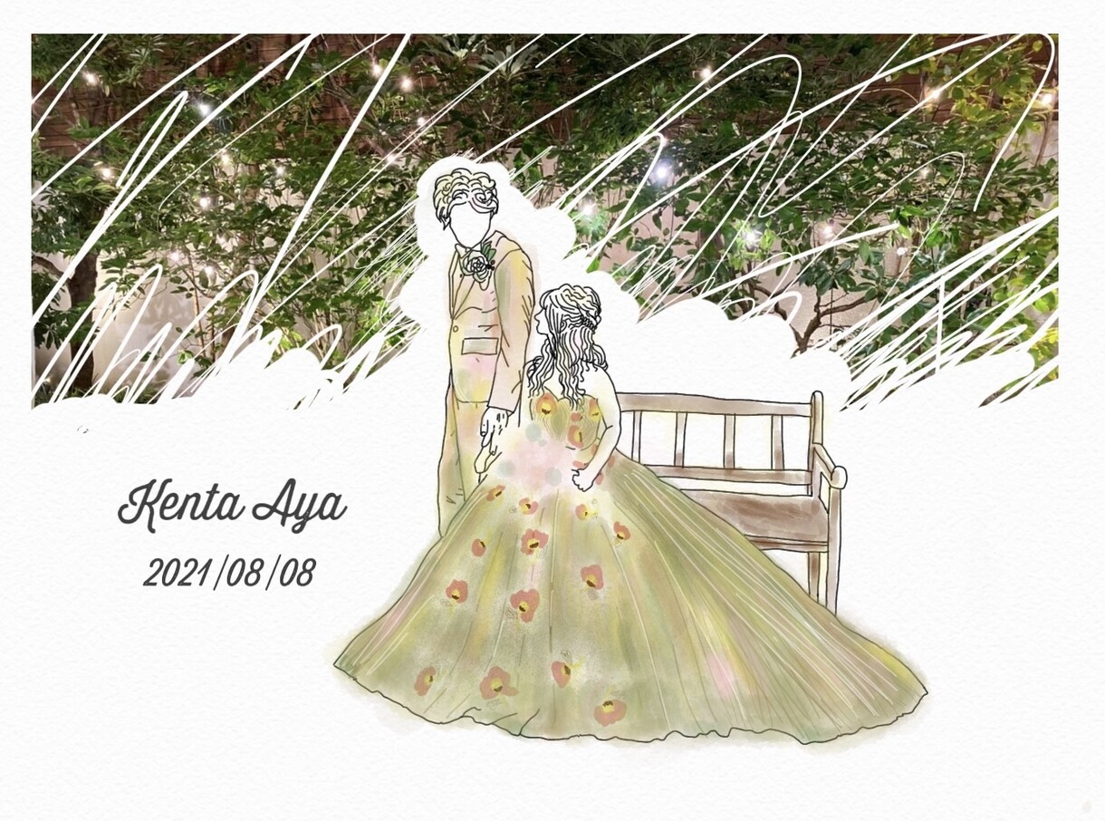 結婚式のウェルカムボード描きます 花嫁さん/ドレス/似顔絵/線画/ イメージ1