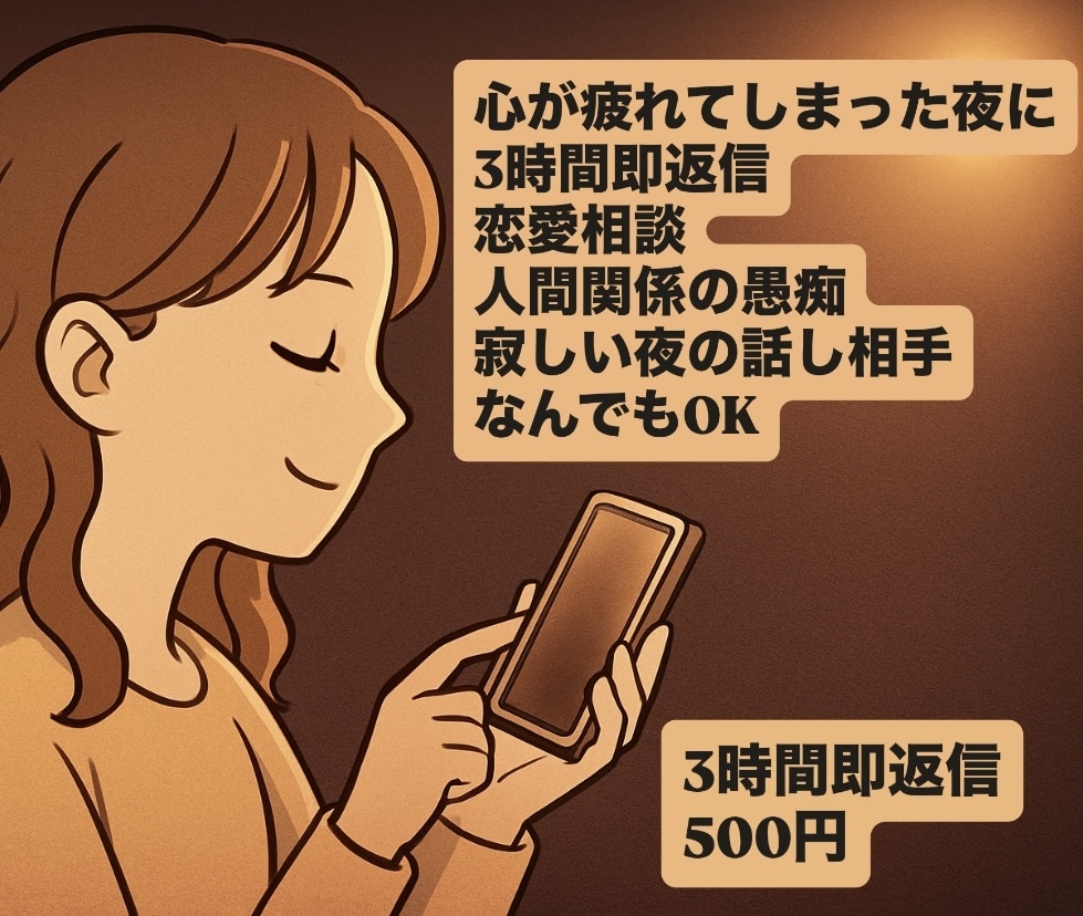 3時間即レス♡眠れない夜、そばにいます 基本21:00〜2:00の間(ご希望の時間がある方は要相談) イメージ1