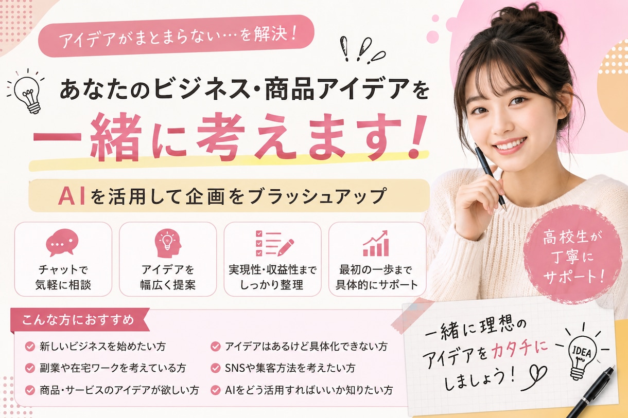 学生と一緒にビジネス・商品アイデアを考えます アイデアはない。どうすればいいを一緒に解決します。 イメージ1