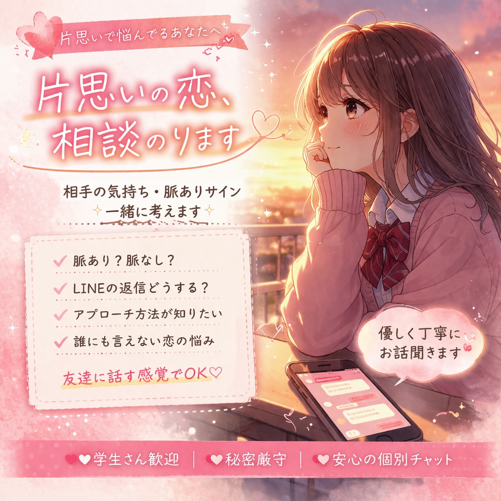 その片思い、脈ありか一緒に考えます 恋愛の悩みを丁寧に聞いてアドバイスします イメージ1