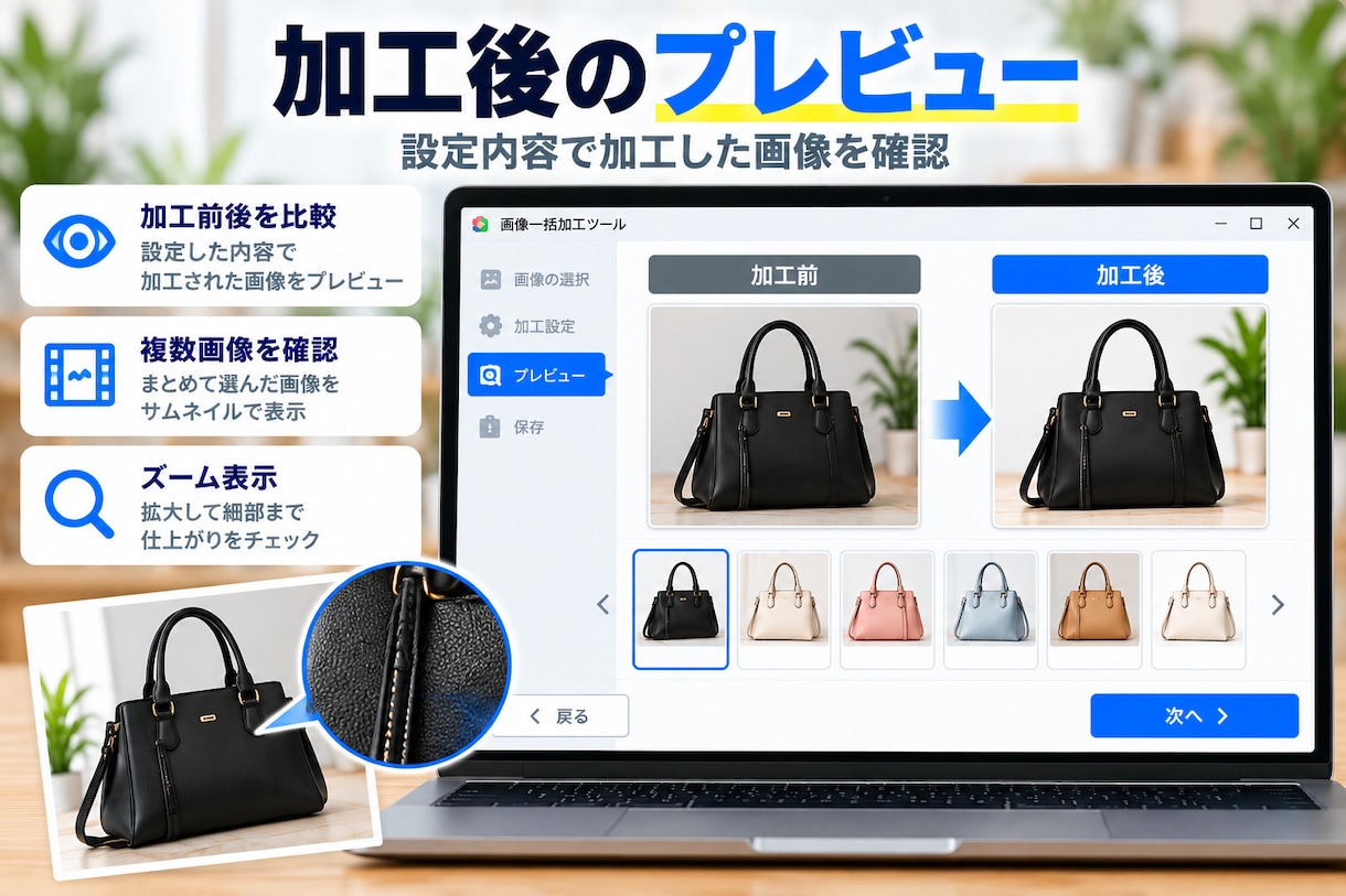 商品画像を一括加工できるツールを提供します リサイズ・形式変換・ファイル名変更をまとめて自動処理 イメージ3