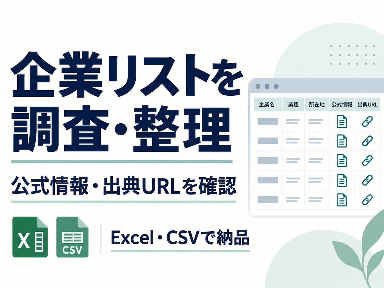 条件指定で企業リストを作成・整理します 公開情報から収集し重複除去・表記統一まで整えます イメージ1