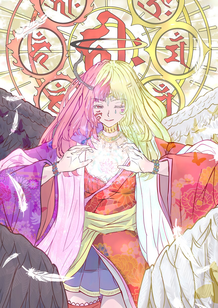 天使と悪魔展に出品した絵をのせてます 天使と悪魔は表裏一体というタイトルでかきました。 イメージ1