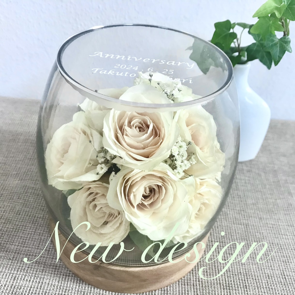 プロポーズの花束・結婚式ブーケ　記念の花を残します 【ポットグラス】 特別な日の花を立体的に保存　ドライ加工 イメージ1