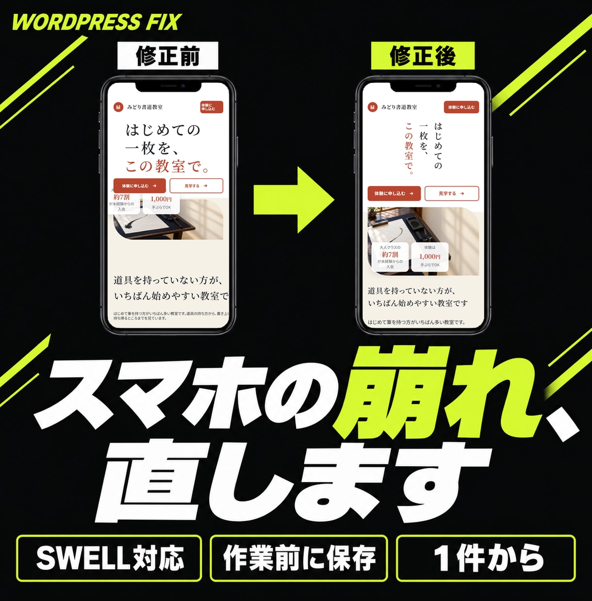 WordPress・SWELLを修正します ワードプレスの表示崩れ・更新・不具合を1件から イメージ1