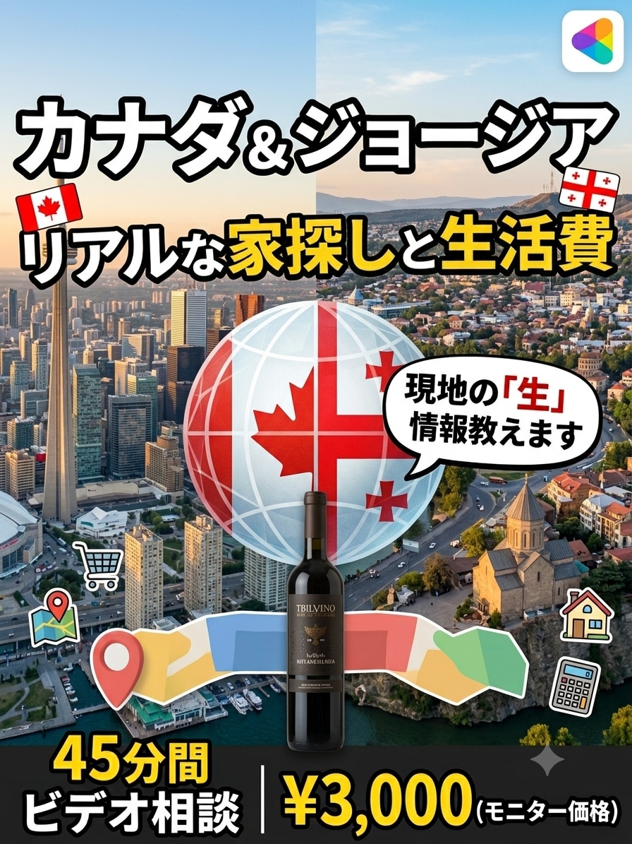 カナダ＆ジョージアのリアルな生活費等お教えします ネットにない現地の生情報！家賃高騰やトラブル対策も教えます イメージ1