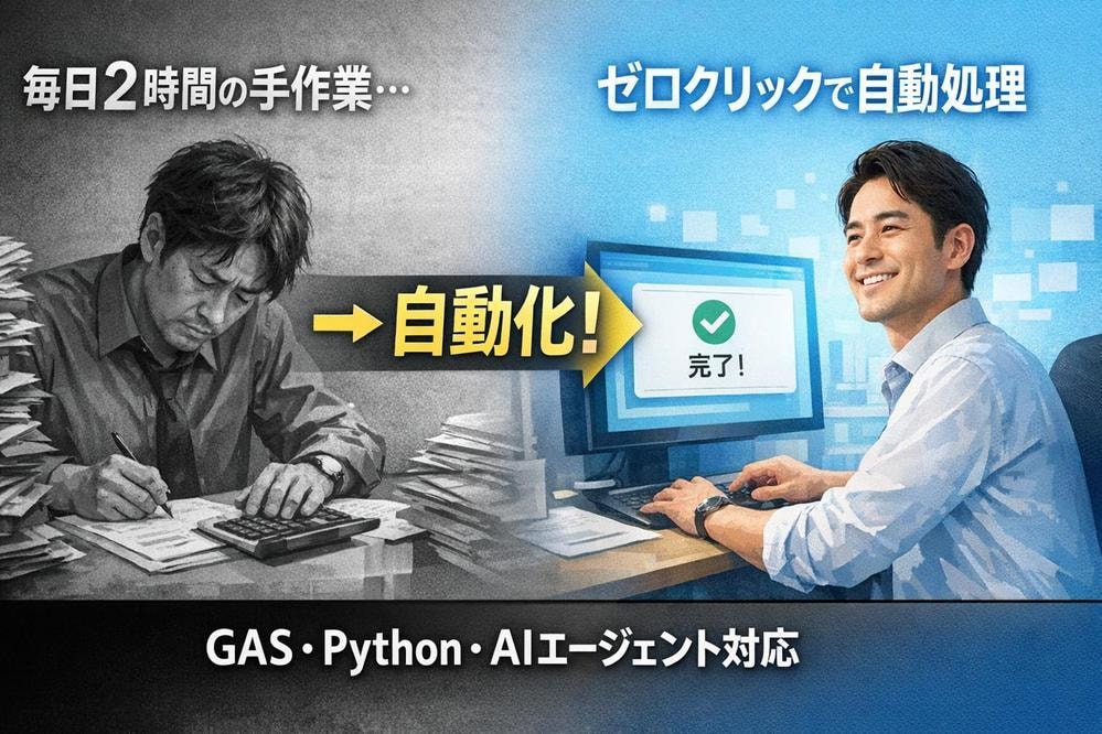 GAS・Pythonで業務を自動化します 面倒な手作業を自動化して本業に集中できる環境を実現 イメージ1