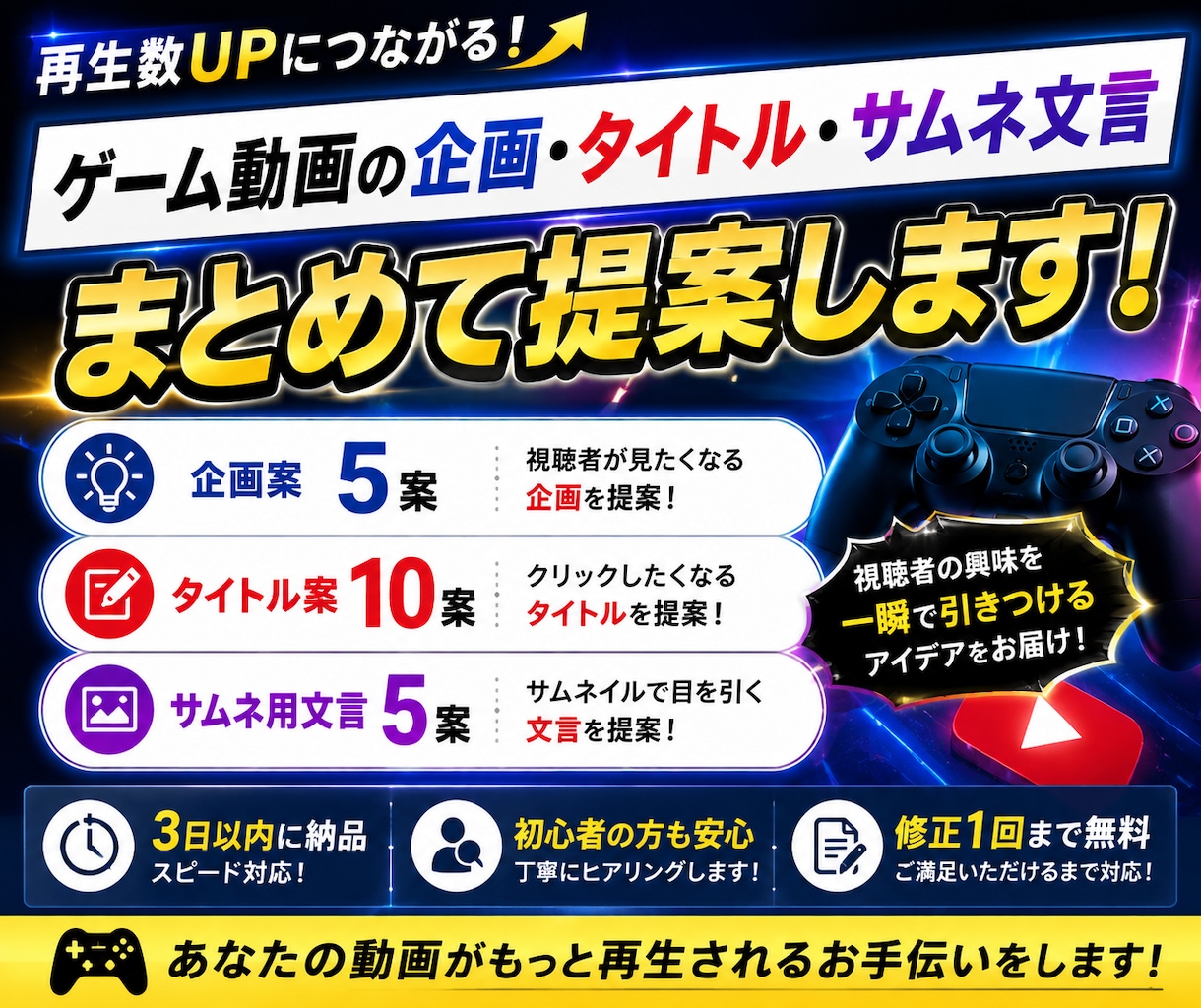 ゲーム動画の企画・タイトル案を作成しますます ゲーム実況・配信の動画ネタやタイトルを一緒に考えます イメージ1