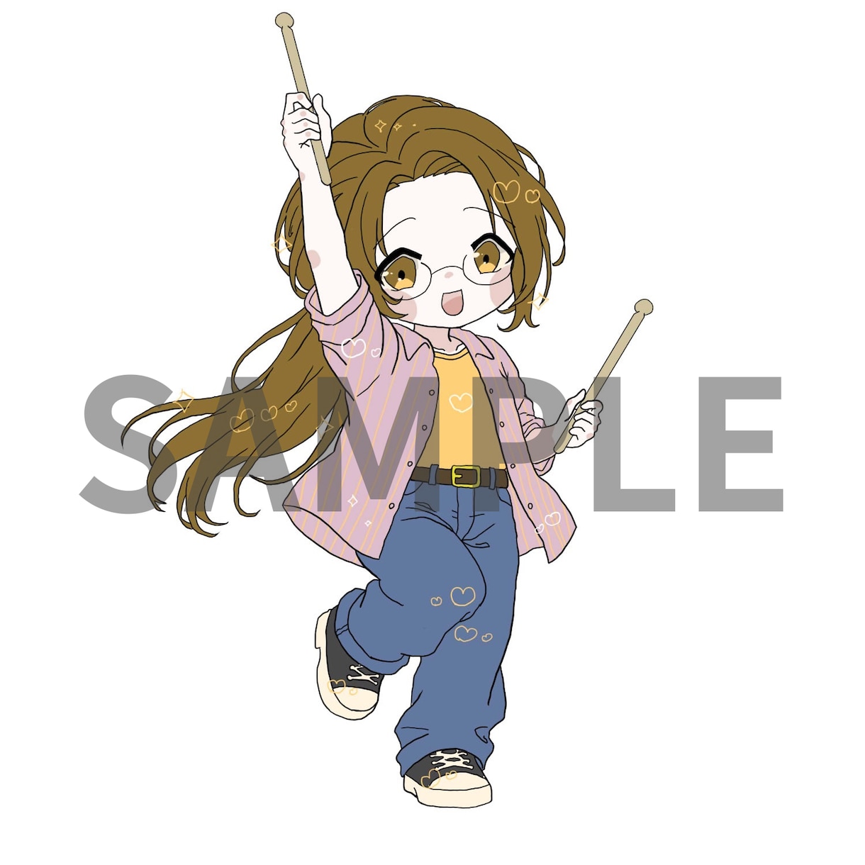 モチーフを仕上げに用いてデフォルメキャラを描きます ハートや星など指定されたモチーフでハイライトを入れたりします イメージ4