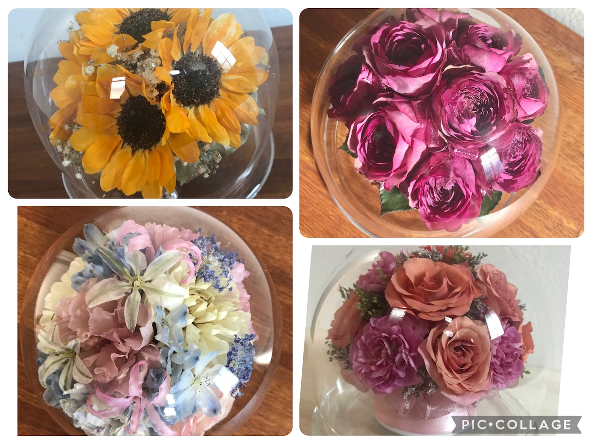 プロポーズの花束ウエディングブーケ記念の花残します 【ラウンドグラス】特別な日の花を立体的に保存　ドライ加工 イメージ2