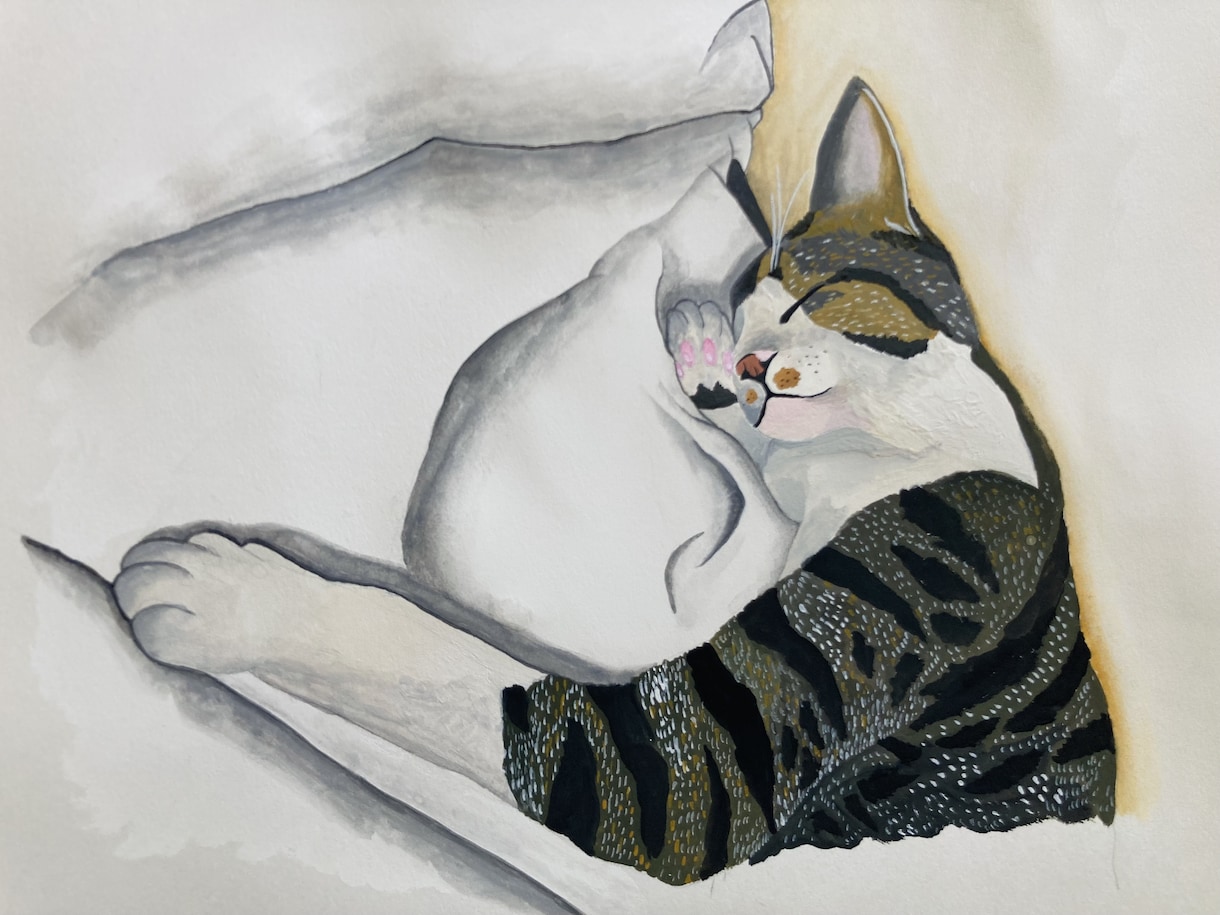 ペットの猫ちゃんの絵描きます 水彩絵の具で味のある猫の絵を描きます イメージ1