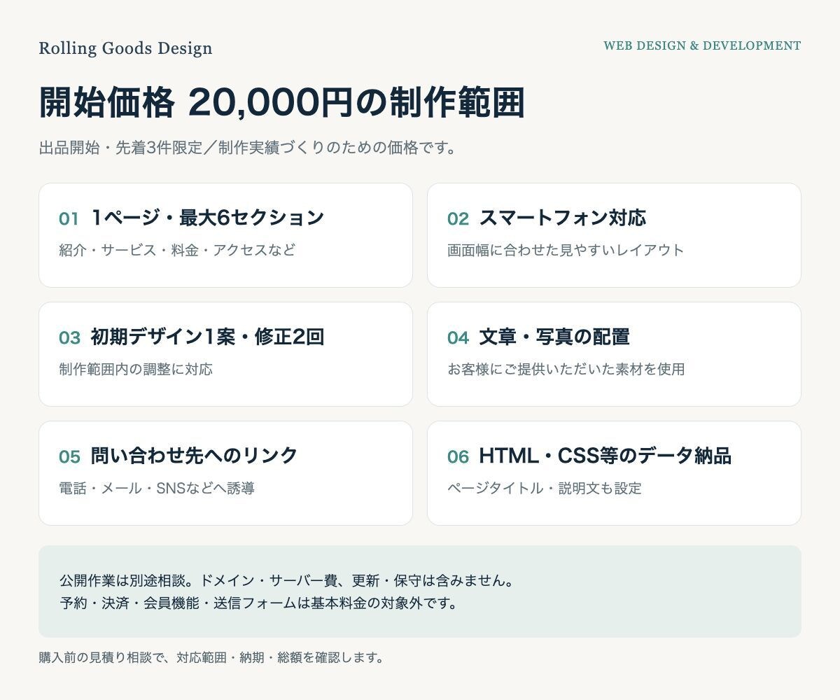 お店の魅力が伝わるホームページを制作します スマホ対応の見やすい１ページで、お店の魅力を紹介 イメージ3