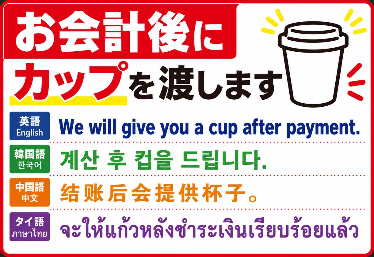 飲食店・観光施設向けPOPを作成します 外国人にも伝わる案内表示を作成します イメージ1