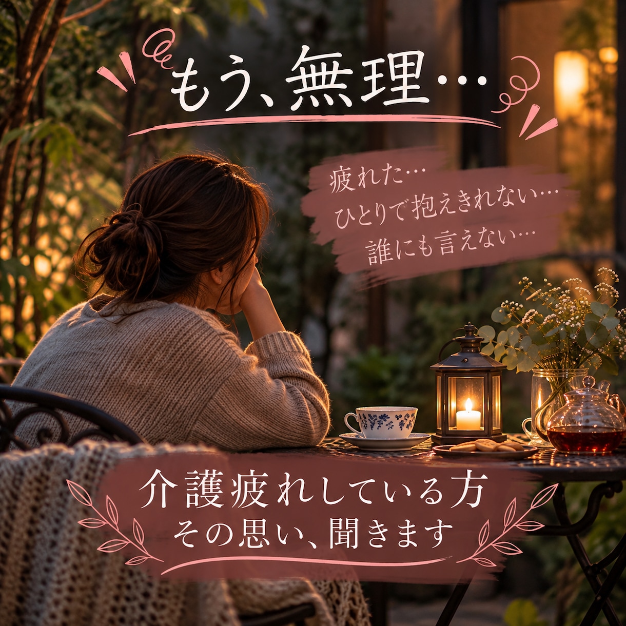 介護、もう無理…そのつらい気持ちをお聴きします 5分、10分、あなたのその重い荷物、私がが持たせてください。 イメージ1