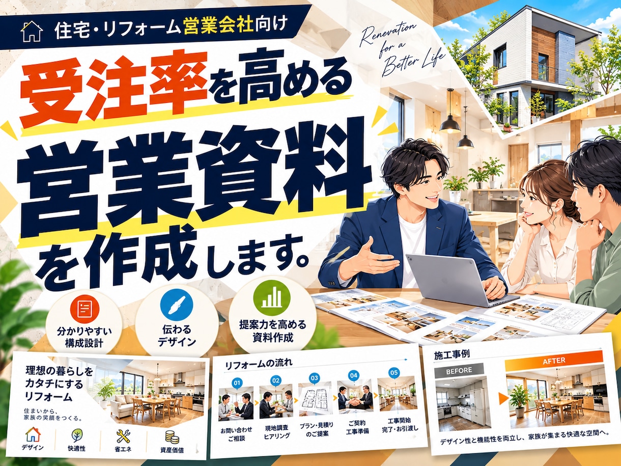 住宅・リフォーム営業の伝わる資料を作成します 営業14年以上の経験を活かし比較・納得・受注につながる資料へ イメージ1
