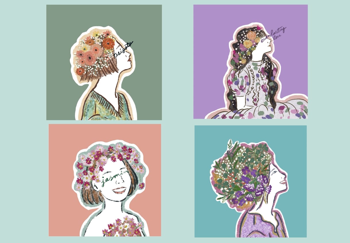 商用可！花をミックスしたおしゃれな人物像描きます 予算交渉可♡誕生花や好きな花でアイコンや挿絵やPR名刺にも！ イメージ10