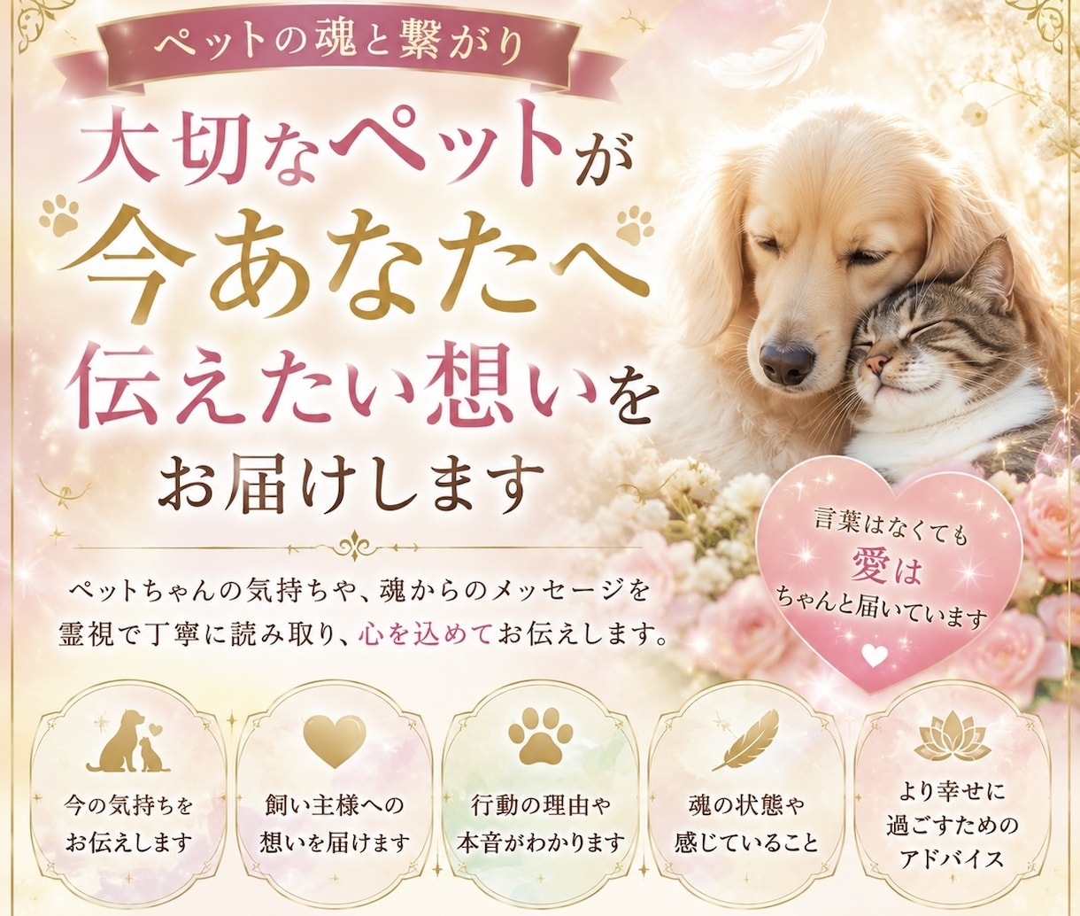 ペットの魂と繋がり今伝えたい想いをお届けします 「言葉はなくても、愛はちゃんと届いています。」 イメージ1