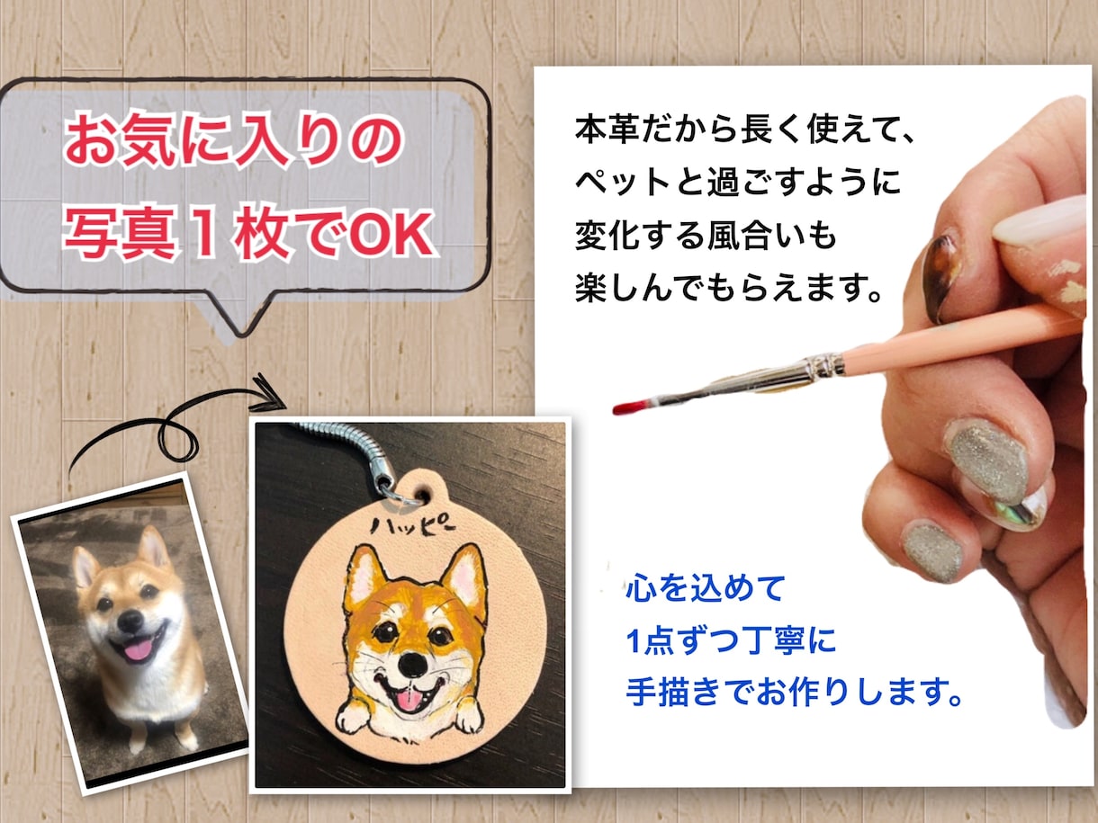 ペット似顔絵師★本革キーホルダーに似顔絵描きます 【チャリティ商品】ペット専門似顔師がお作りする似顔絵サービス イメージ3