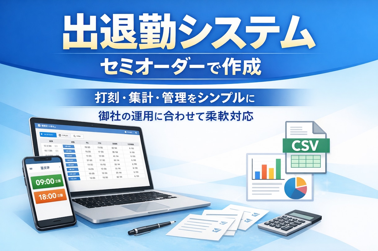御社仕様に調整可能♪出退勤システム作成します 紙やExcelの勤怠管理を卒業。必要な機能でセミオーダー制作 イメージ1