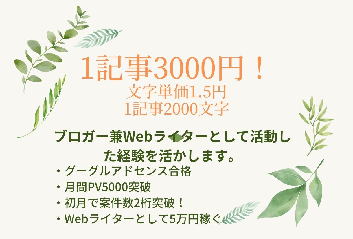 SEO対策可。様々なジャンルの記事を書けます 文字単価1.5円で高品質の記事を！修正無料対応 イメージ1
