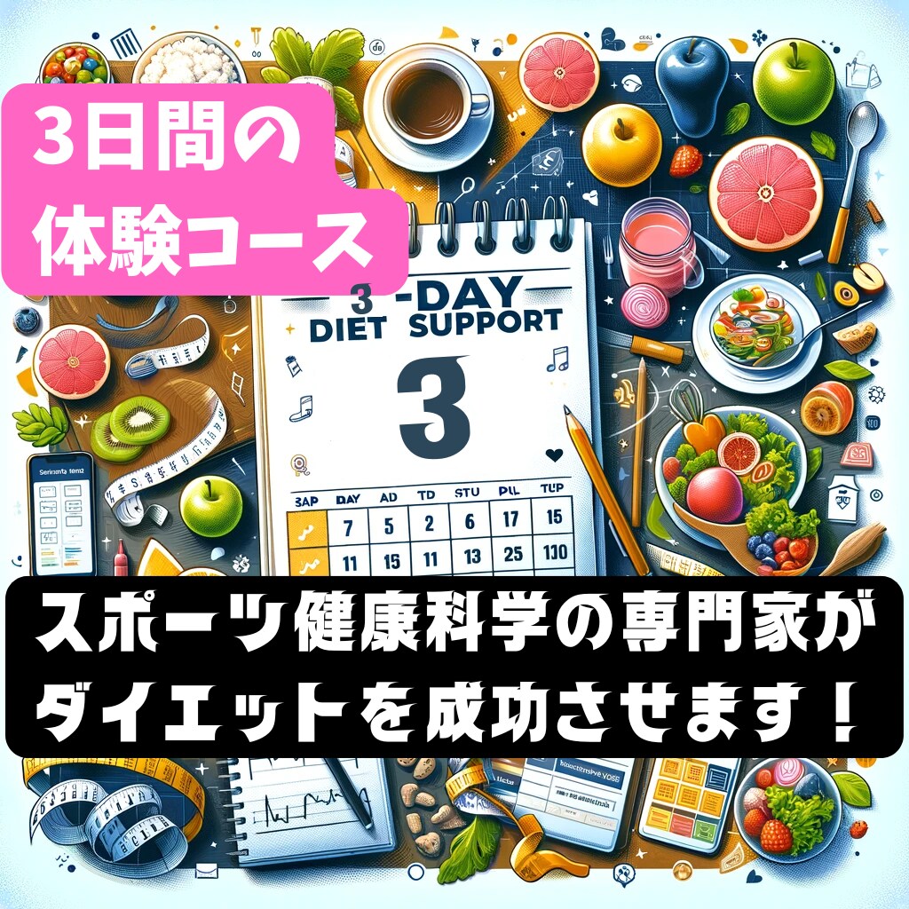 3日間★ダイエット 食事指導+運動プラン作成します お試し3日間コース★ダイエットの指導を受けるか迷っている方へ イメージ1