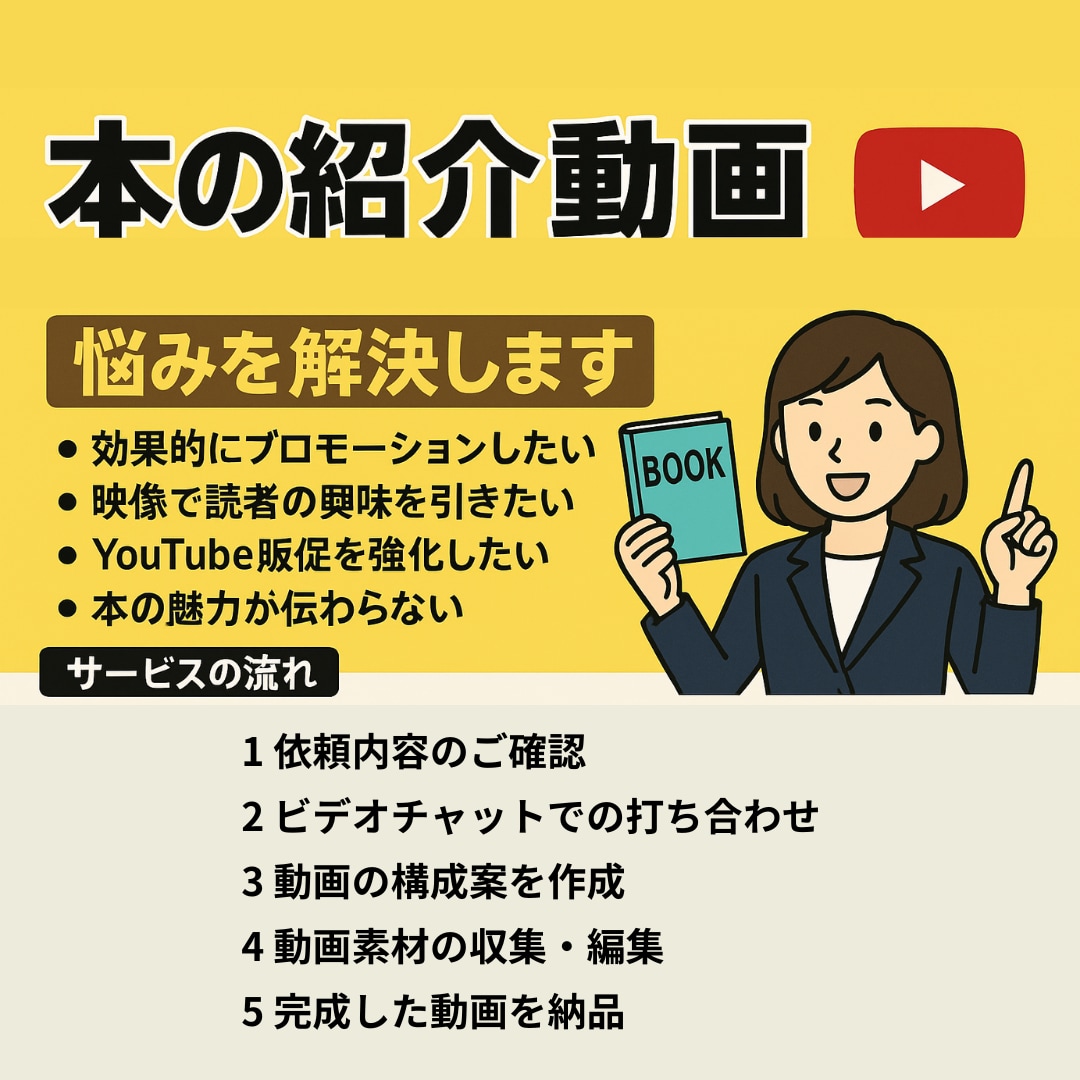 本の紹介の動画（YouTube用）を制作します 本の内容などの紹介のプロモーション動画を作ります。 イメージ1
