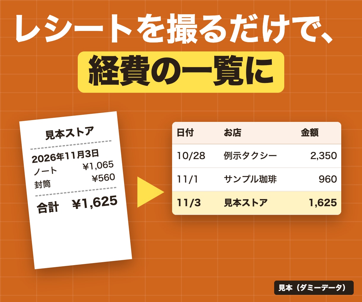 レシートを経費の一覧に自動で記録します レシートを撮るだけ｜経費の一覧に自動で記録 イメージ1