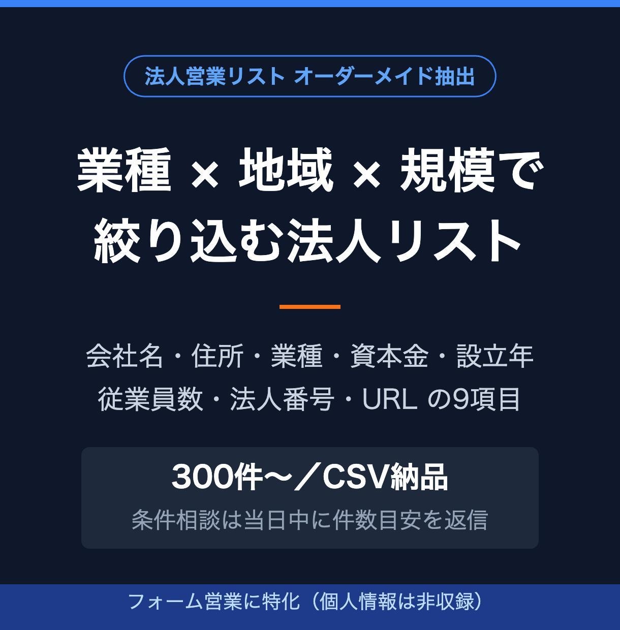 業種×地域で絞り込む法人営業リストを作成します フォーム営業にそのまま使える法人リストを最短当日見積り イメージ1