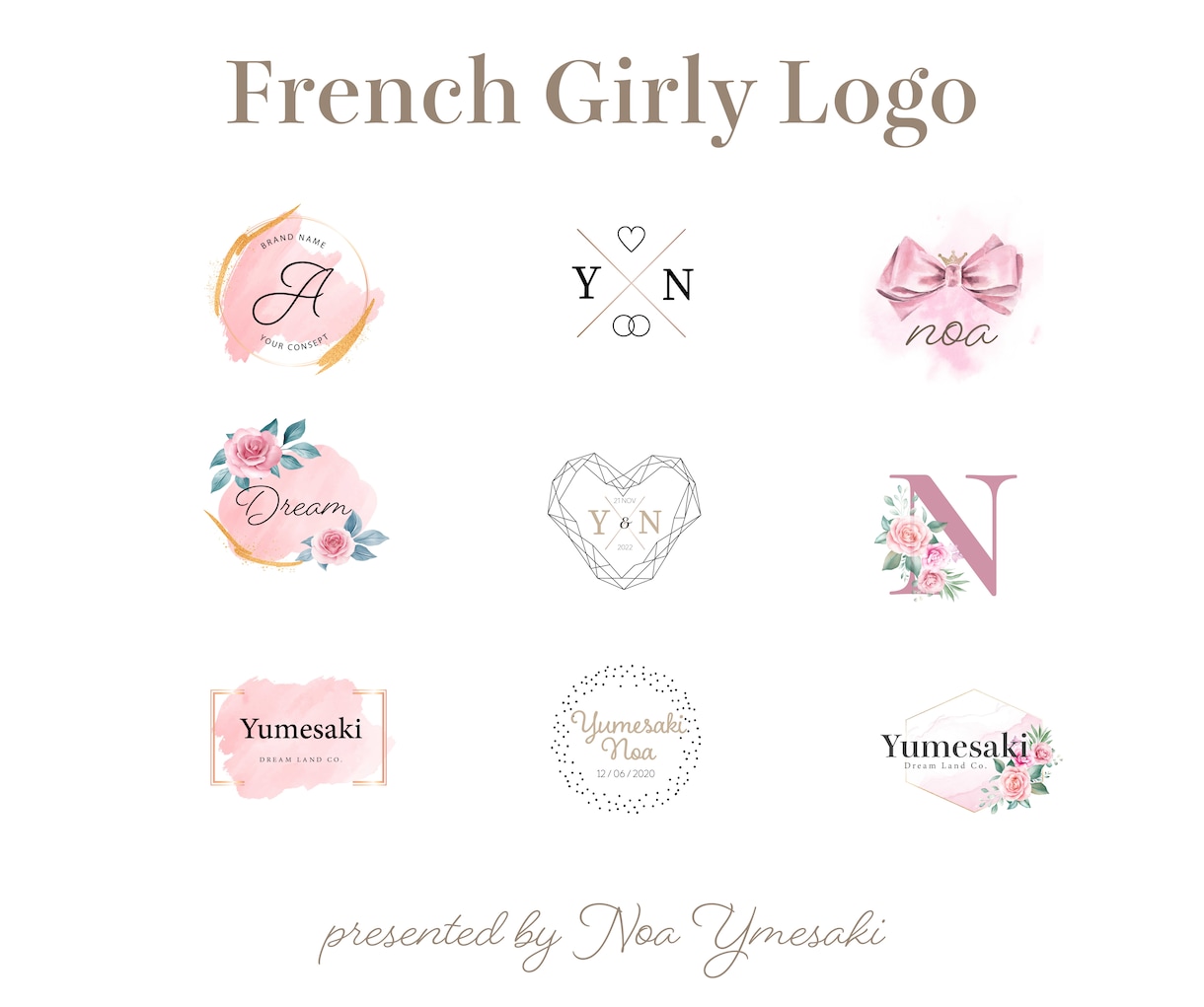 2種類納品♡ピンクで可愛いロゴを格安でお作りします French Girly パステル、メルヘン、ピンクの世界 イメージ1