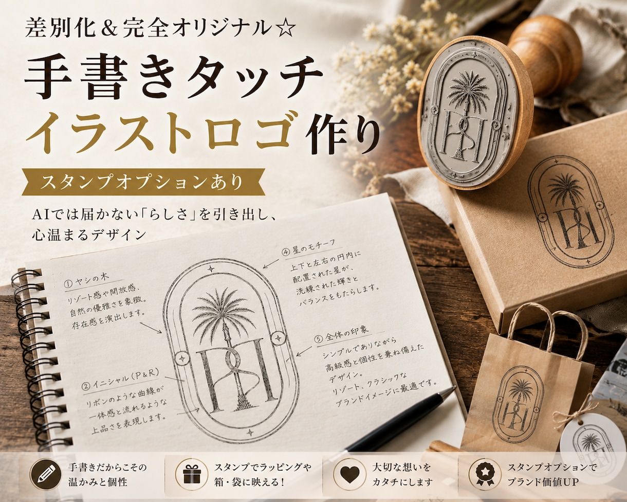 差別化オリジナル☆手書きタッチイラストロゴ作ります AIでは届かない「らしさ」を引き出し、心温まるデザインを♪ イメージ1