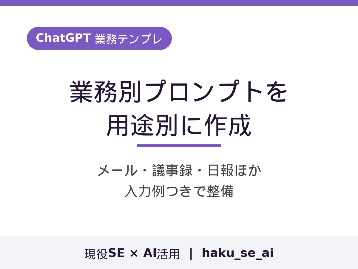 ChatGPT業務テンプレを用途別に作成します メール・議事録・日報など業務別プロンプトを入力例つきで整備 イメージ1