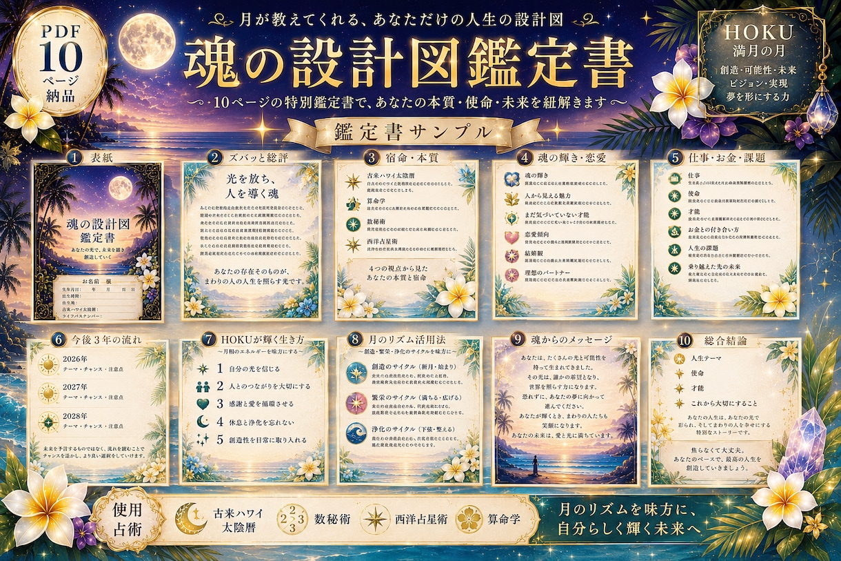 生年月日から才能・使命・人生テーマを鑑定します 古来ハワイ太陰暦で読み解く魂の設計図鑑定書(10ページ) イメージ2