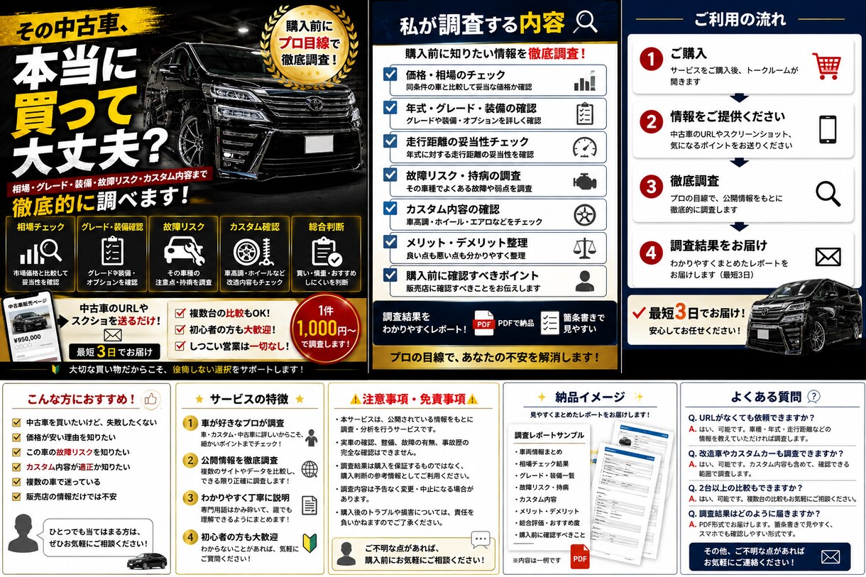 中古車の購入前調査をします 相場や故障リスクまで徹底調査します イメージ3