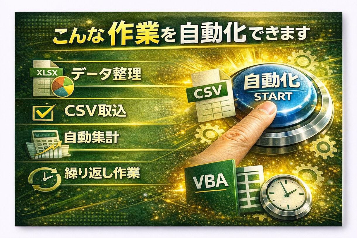Excel VBAで面倒な作業を自動化します 毎日繰り返すExcel作業をボタン1つで終わる仕組みにします イメージ2