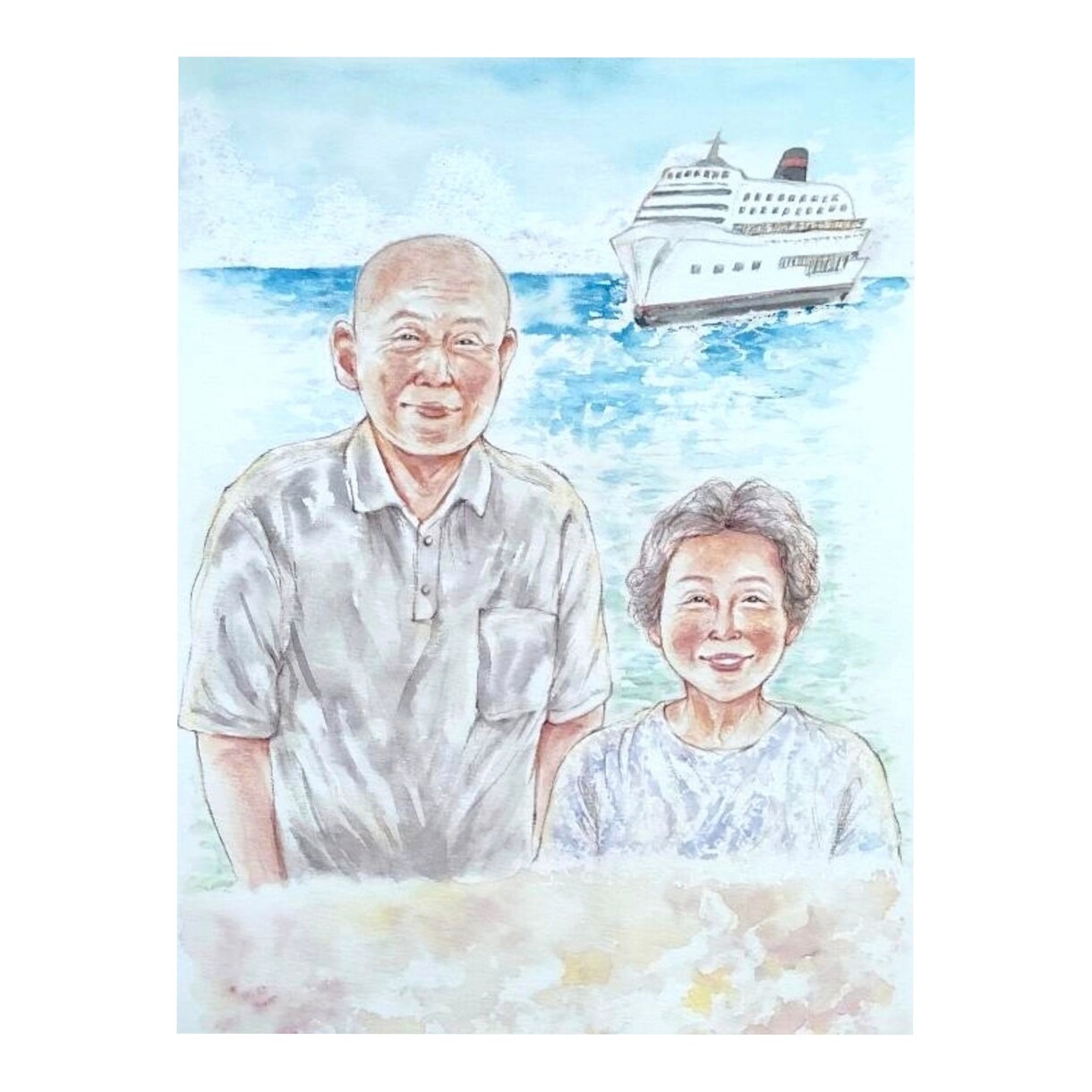 優しいタッチの絵本のような似顔絵をお描きします 還暦祝いや金婚式などのお祝いにおすすめです✩A4サイズ イメージ4