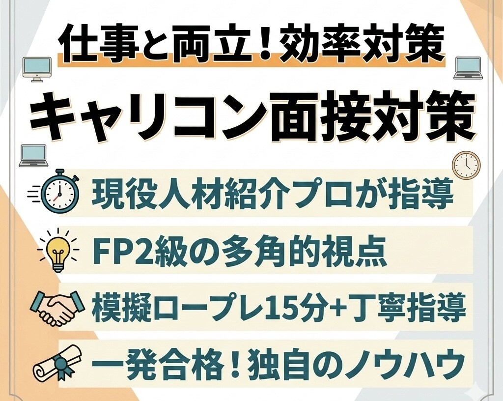 一発合格者が伝授！キャリコン面接対策&指導します 現役人材紹介×FP2級のプロが、合格へ導く視点を提供します。 イメージ2