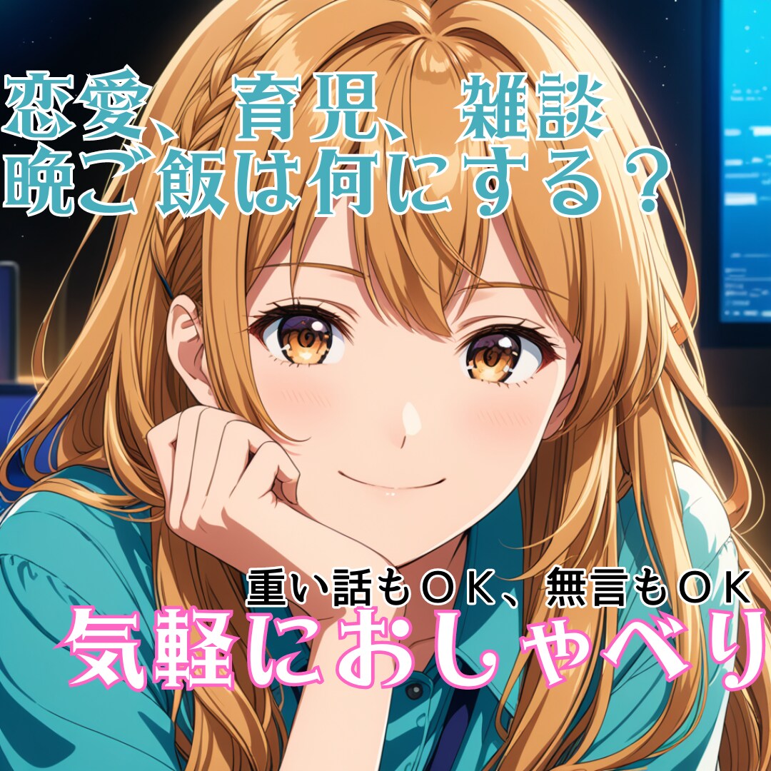 雑談からお悩み相談。お話したい時、相手になります 恋愛でも育児でも晩ご飯のメニューでも。何でも一緒に考えます。 イメージ1