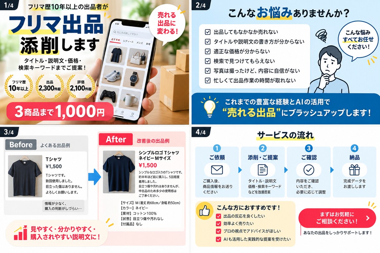 メルカリ歴10年以上の出品者が添削します 評価2100件超！タイトル・説明文・価格まで提案！ イメージ4