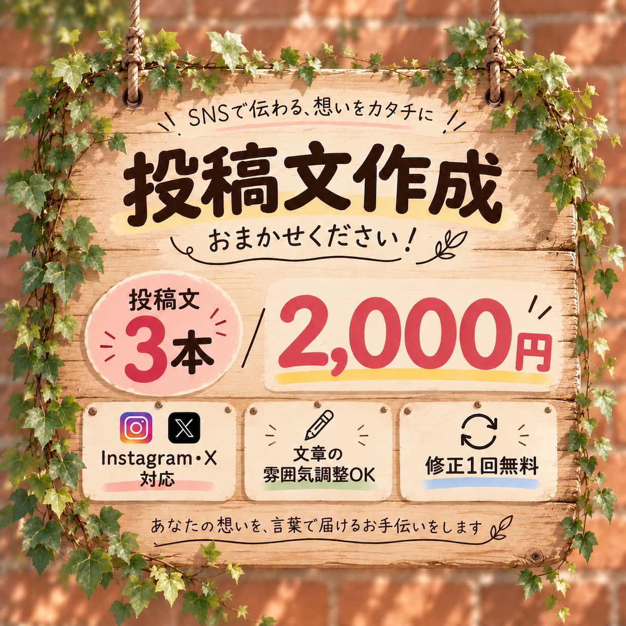 SNSで使える投稿文を3本作成します 投稿文に悩む方へ！伝わる文章作りをお手伝い イメージ3