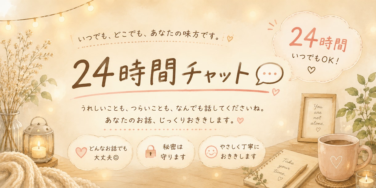24時間チャットでどんなお話でも優しくお聞きします 「誰かと話したい」そんな時の居場所になります。 イメージ1