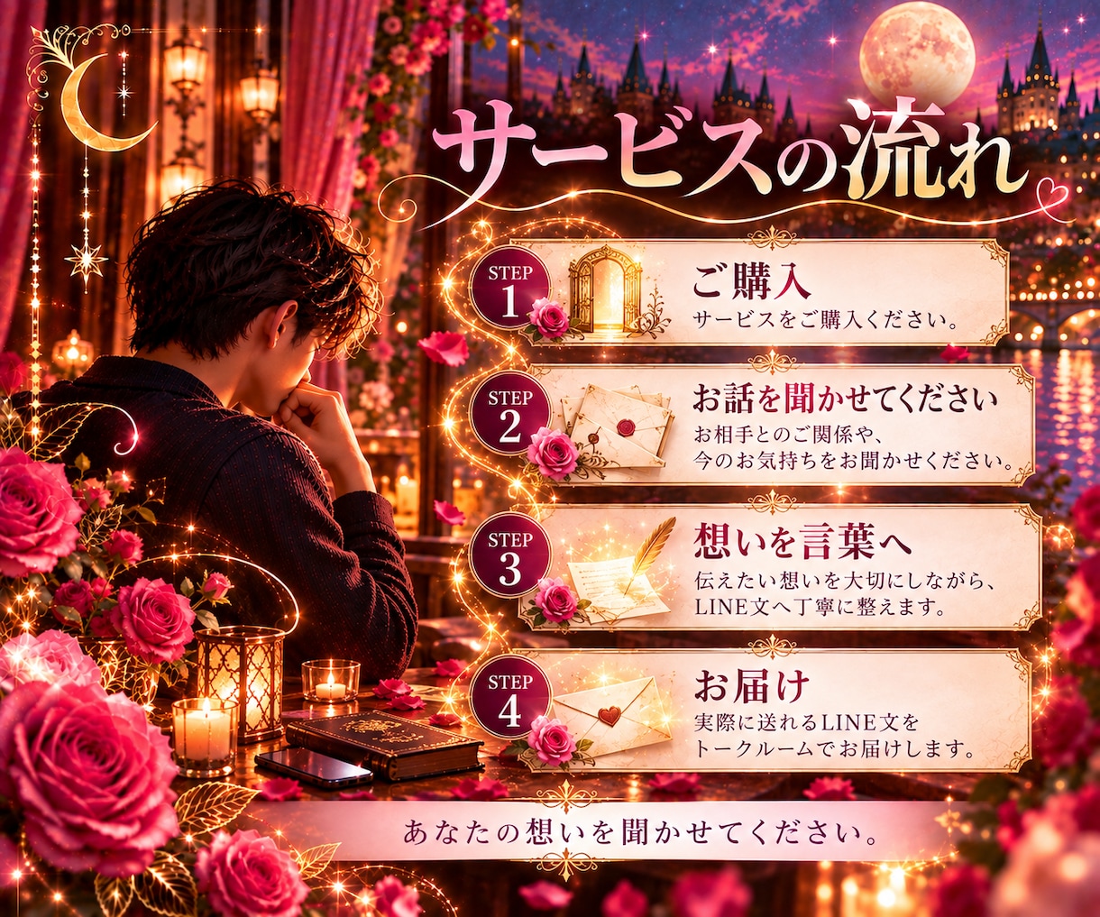 好きな女性へ送るLINEを丁寧に整えます 伝えたい本音を整理し、女性へまっすぐ届く言葉に整えます イメージ5