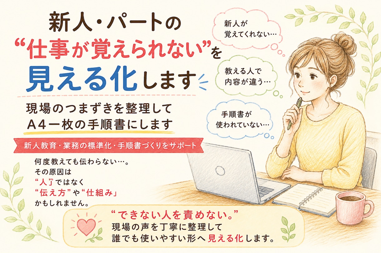新人・パートの業務手順を見える化します 「覚えられない」を人ではなく仕組みで改善します イメージ1