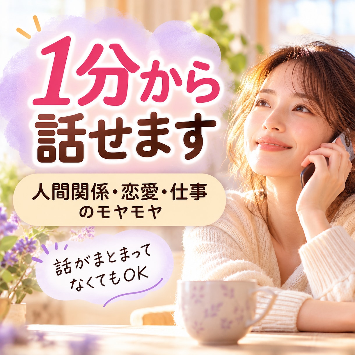 今のモヤモヤを1分からお聞きします 人間関係・恋愛・仕事｜5分だけでも気軽にどうぞ イメージ1
