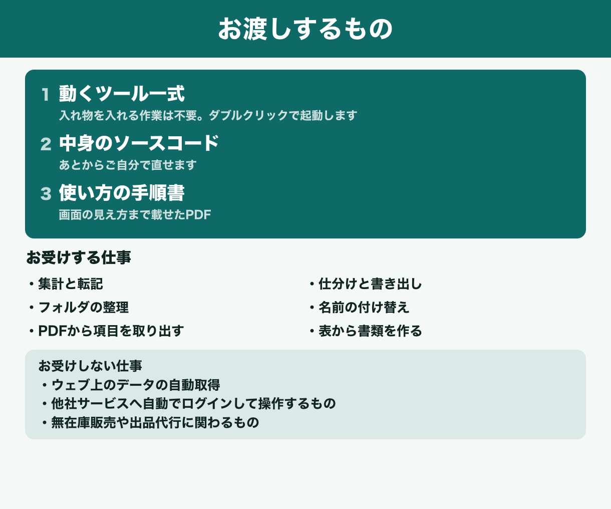 Excel・CSVの繰り返し作業をツールにします 買う前に、あなたのファイルで動く見本をお出しします イメージ3