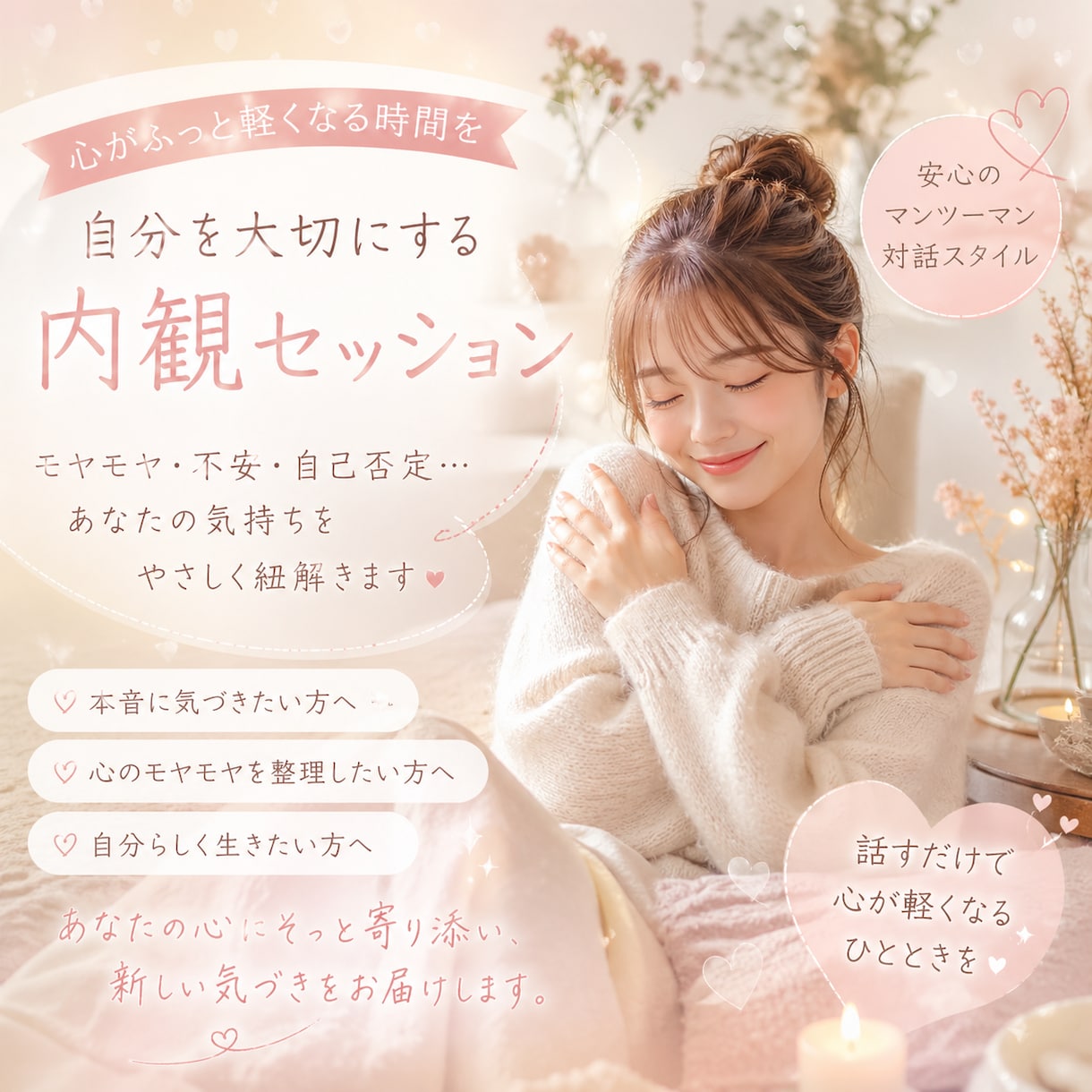 言葉にできないモヤモヤを優しく整理します ひとりで抱えてきた気持ち、ここでほどこう イメージ1